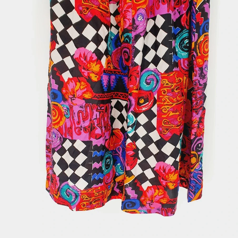 VTG 90s Carole Little Sport Silk Colorful Abstract Maximalism Midi Skirt Size 6 - Picture 7 of 8